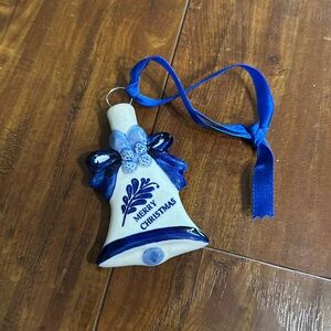 Blue White Porcelain Bell Christmas Ornament Merry Christmas Delft Style